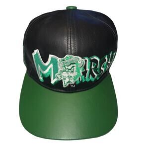 90s Cap Boy Graffiti Marshall University Thundering Herd Leather Strapback Hat